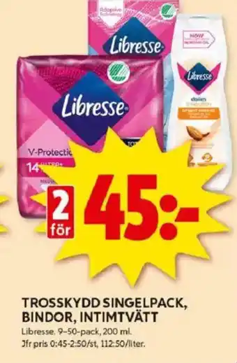 ICA Kvantum LIBRESSE Trosskydd singelpack, bindor, intimtvätt erbjuda