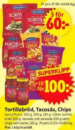 ICA Supermarket SANTA MARIA Tortillabröd, tacosås, chips erbjuda