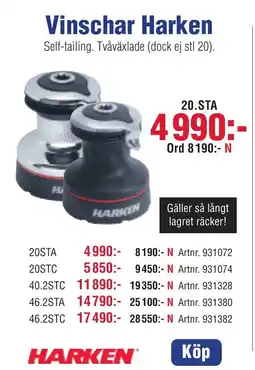 Benns Vinschar Vinschar Harken Self-tailing. Tvåväxlade (dock ej stl 20). erbjuda