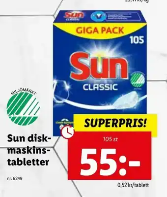 Lidl Sun diskmaskinstabletter erbjuda