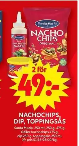 ICA Maxi SANTA MARIA Nachochips, dip, toppingsås erbjuda