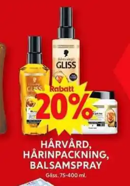ICA Maxi GLISS Hårvård, hårinpackning, balsamspray erbjuda