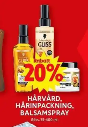 ICA Maxi GLISS Hårvård, hårinpackning, balsamspray erbjuda