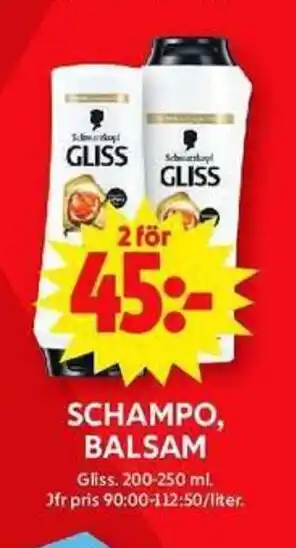 ICA Maxi GLISS Schampo, balsam erbjuda