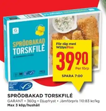 Willys GARANT Sprödbakad torskfilé erbjuda