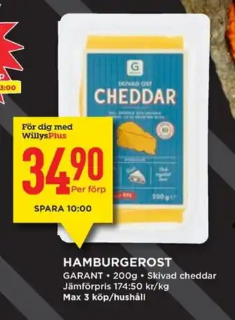 Willys GARANT Hamburgerost erbjuda