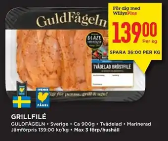 Willys GULDFAGELN Grillfilé erbjuda