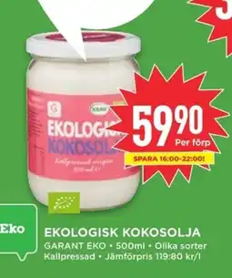 Willys GARANT EKO Ekologisk kokosolja erbjuda