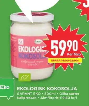 Willys GARANT EKO Ekologisk kokosolja erbjuda