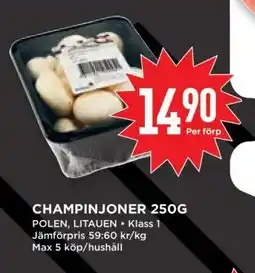 Willys Champinjoner 250g erbjuda