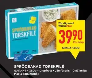 Willys Hemma SPRÖDBAKAD TORSKFILÉ erbjuda
