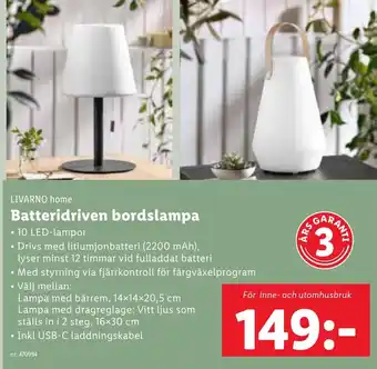 Lidl LIVARNO HOME Batteridriven bordslampa erbjuda