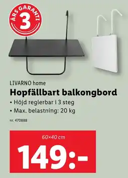 Lidl LIVARNO HOME Hopfällbart balkongbord erbjuda