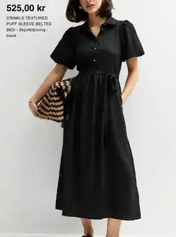 Zalando CRINKLE TEXTURED PUFF SLEEVE BELTED MIDI - Skjortklänning - black erbjuda