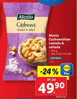 Lidl ALESTO Cashewnötter rostade & saltade erbjuda