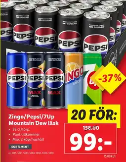 Lidl Zingo/pepsi/7up mountain dew läsk erbjuda