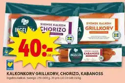 ICA Kvantum Kalkonkorv grillkorv, chorizo, kabanoss erbjuda