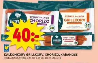 ICA Kvantum Kalkonkorv grillkorv, chorizo, kabanoss erbjuda