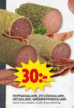 ICA Kvantum Pepparsalami, vitlökssalami, ostsalami, grönpepparsalami erbjuda