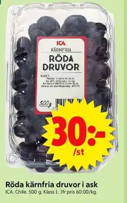 ICA Supermarket ICA Röda kärnfria druvor i ask erbjuda
