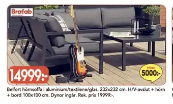 Bo Ohlsson Belfort hörnsoffa i aluminium/textilene/glas erbjuda