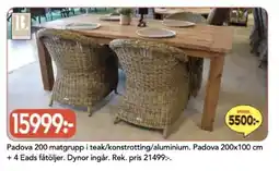 Bo Ohlsson Padova 200 matgrupp i teak/konstrotting/aluminium erbjuda