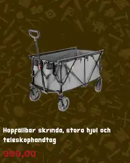 Clas Ohlson Hopfällbar skrinda, stora hjul och teleskophandtag erbjuda