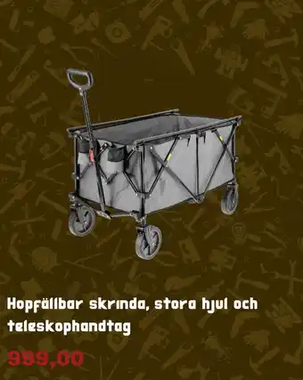 Clas Ohlson Hopfällbar skrinda, stora hjul och teleskophandtag erbjuda