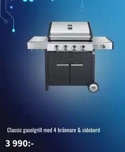 NetOnNet Classic gasolgrill med 4 brännare & sidobord erbjuda
