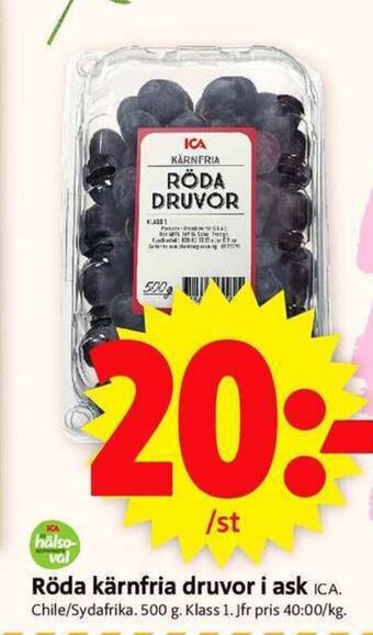 ICA Supermarket Röda kärnfria druvor i ask erbjuda