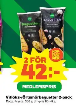 Stora Coop Vitlöks-/Örtsmörbaguetter 2-pack erbjuda