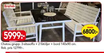 Bo Ohlsson Chatou grupp. 3-sitsoffa + 2 fåtöljer + bord erbjuda