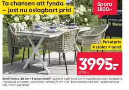 Rusta Bord Florens 140 cm + 4 stolar Amalfi erbjuda