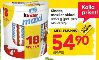 Rusta Kinder, maxi choklad erbjuda