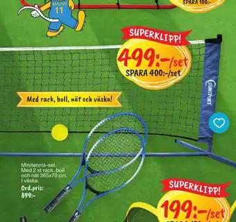 Leklust Minitennis-set. Med 2 st rack, boll och nät erbjuda
