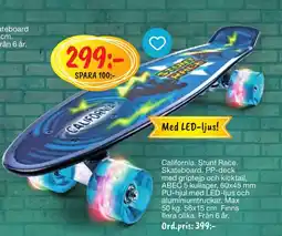 Leklust California. Stunt Race. Skateboard. PP-deck med griptejp och kicktail erbjuda