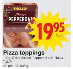 Matöppet Pizza toppings erbjuda