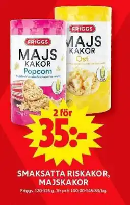 ICA Maxi FRIGGS Smaksatta riskakor, majskakor erbjuda