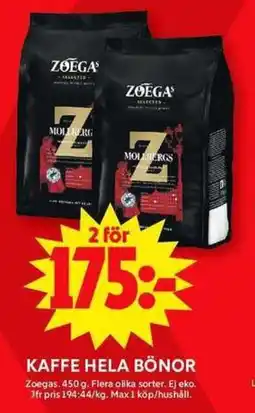 ICA Maxi ZOEGA Kaffe hela bönor erbjuda
