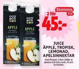 ICA Maxi GOD MORGON Juice äpple, tropisk, lemonad, apelsinnektar erbjuda