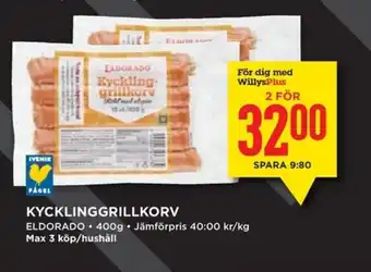 Willys ELDORADO Kycklinggrillkorv erbjuda