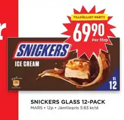 Willys SNICKERS Glass 12-pack erbjuda