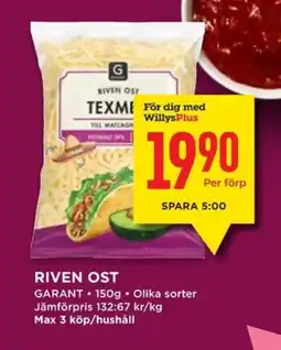 Willys GARANT Riven ost erbjuda
