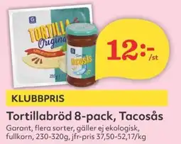 Hemköp GARANT Tortillabröd 8-pack, tacosås erbjuda