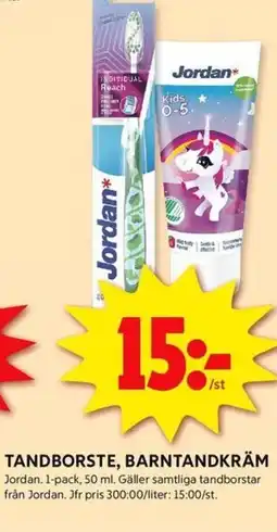ICA Kvantum JORDAN Tandborste, barntandkräm erbjuda