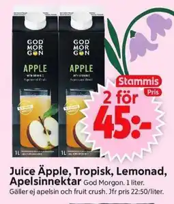 ICA Supermarket GOD MORGON Juice äpple, tropisk, lemonad, apelsinnektar erbjuda