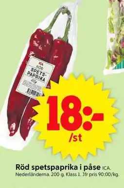 ICA Supermarket ICA Röd spetspaprika i påse erbjuda