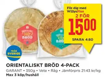 Willys ORIENTALISKT BRÖD 4-PACK erbjuda