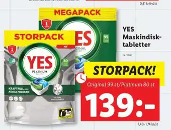 Lidl YES MASKINDISKTABLETTER erbjuda