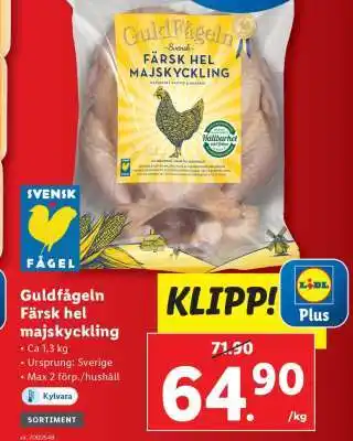 Lidl Guldfågeln färsk hel majskyckling erbjuda